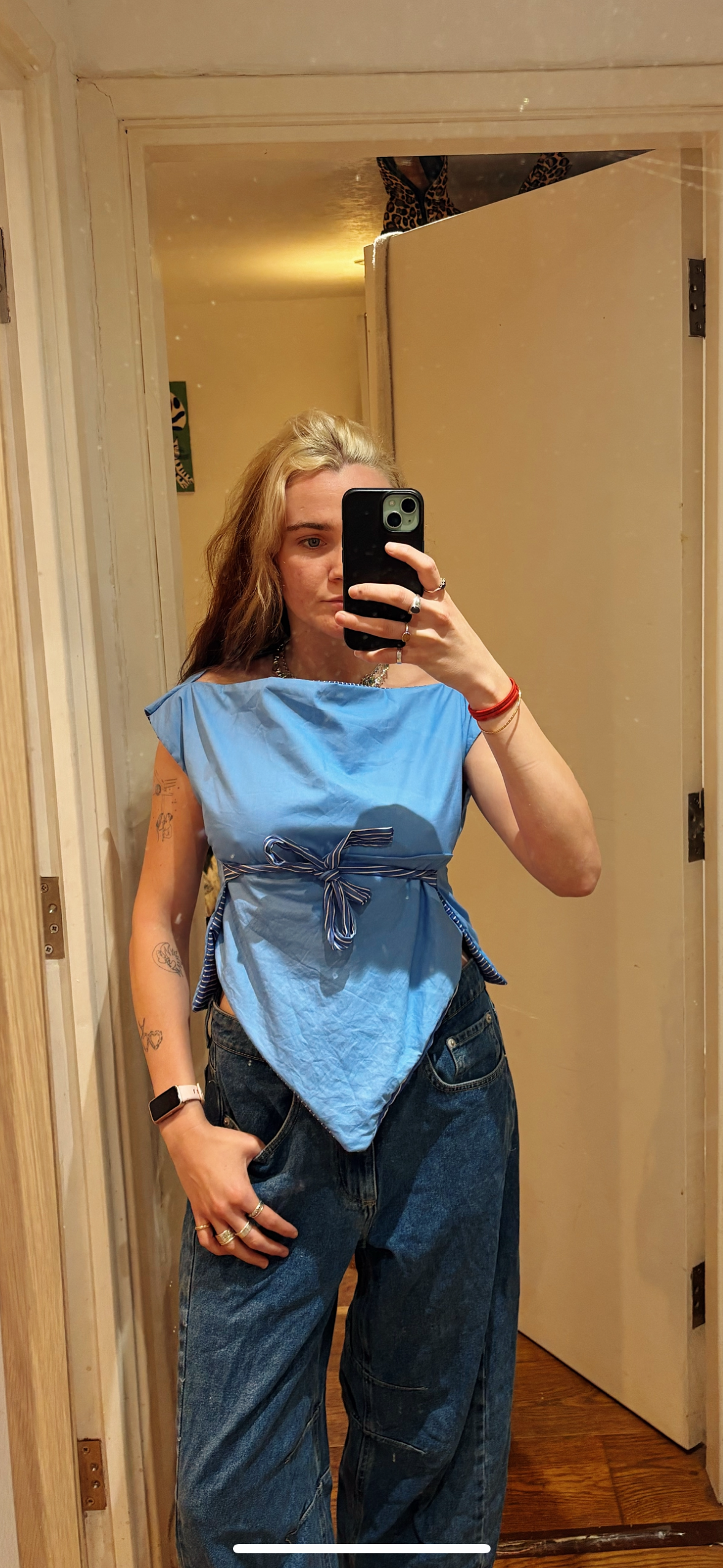 Blue striped reversible Ruth tie top