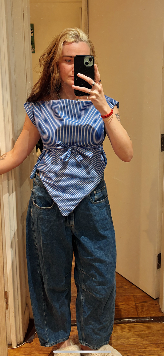 Blue striped reversible Ruth tie top