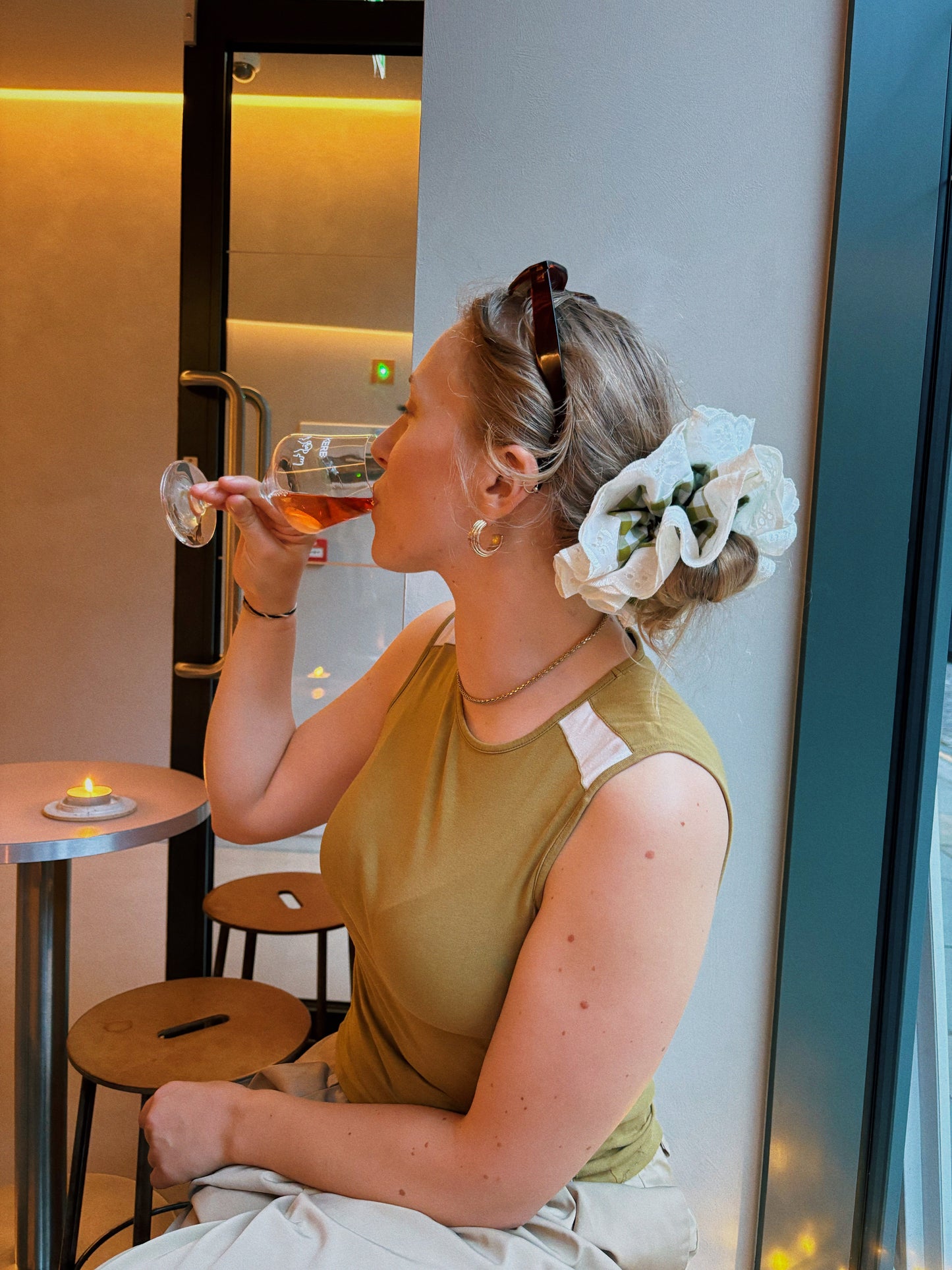 The White and Green Large Gingham Square Regular Doodle Buzz