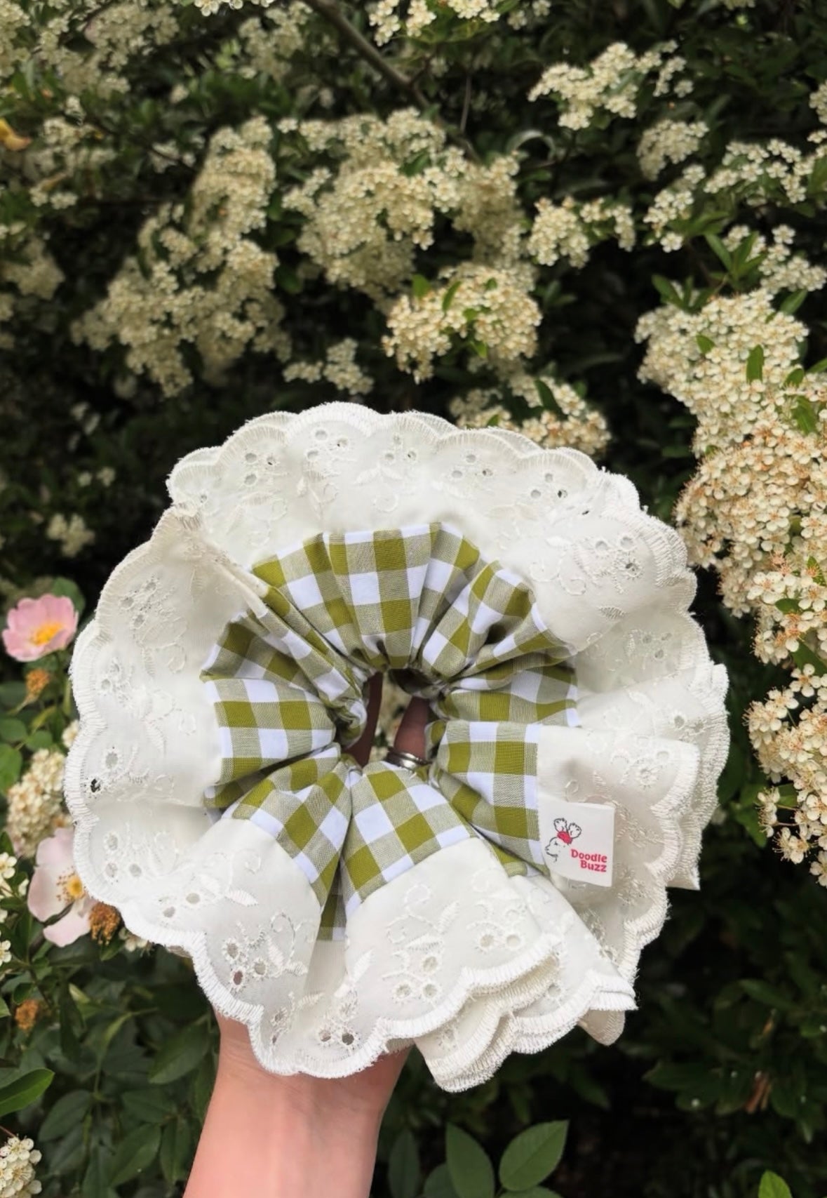 The White and Green Large Gingham Square Regular Doodle Buzz